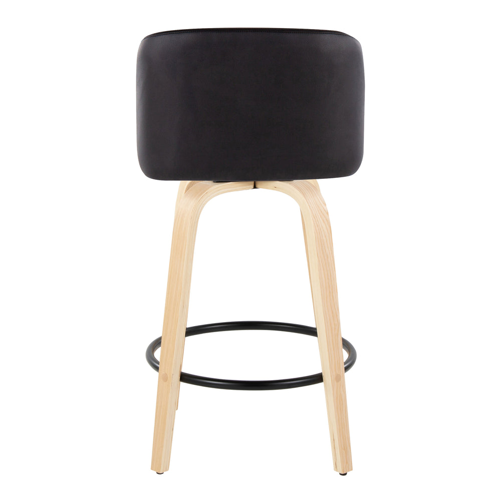 English Elm Toriano 26" Counter Stool Set of 2 — Modern Swivel Faux Leather Seats on Bent Wood Legs with Footrest B202S00427