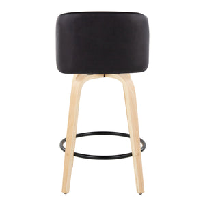 English Elm Toriano 26" Counter Stool Set of 2 — Modern Swivel Faux Leather Seats on Bent Wood Legs with Footrest B202S00427