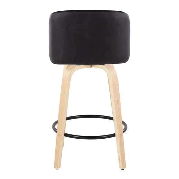 English Elm Toriano 26" Counter Stool Set of 2 — Modern Swivel Faux Leather Seats on Bent Wood Legs with Footrest B202S00427