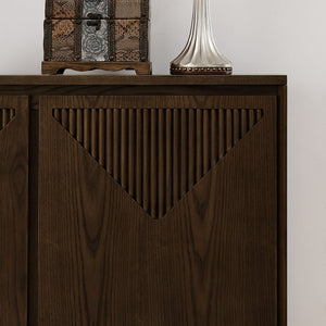 English Elm Mid Century Modern V-Shape Storage Cabinet - Stylish Buffet & Coffee Bar For Narrow Spaces, Brown W1801P362147