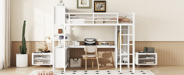 English Elm Metal Loft Bed With L-Shaped Desk & Ample Storage - Full-Size Heavy Duty Bed For Kids & Teens W1580S00067