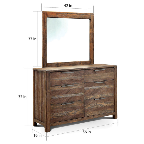 English Elm Contemporary Rustic Tone 1pc Dresser with Felt-Lined Top Drawers, Ball-Bearing Glides, Black Pulls, Bedroom Chic Natural,Rustic 59 L x 22 W x 40 H B2741P402819