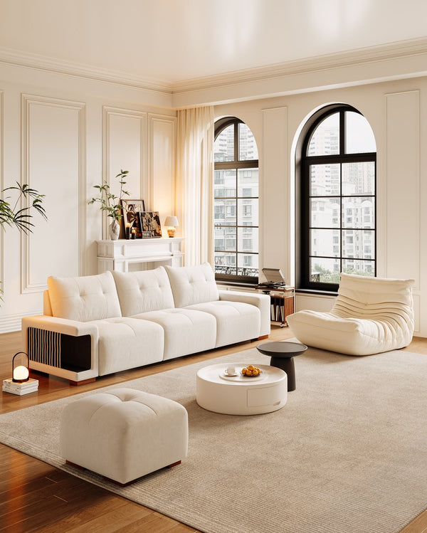 English Elm 3 Seater Sofa Modern 89" Beige Velvet Couch for Small Spaces Cat-Friendly Waterproof Scratch-Resistant W2656S00001