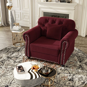 English Elm 41.3"upholstered Velvet Chesterfield Sofa Button Tufted with Nailhead Trim Reading Nook Burgundy W1885S00375
