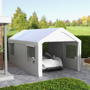 English Elm Outsunny 10x20 Portable Carport Galvanized Steel Frame Upf30 Cover Roll-up Doors W2225P217043