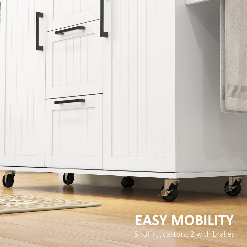English Elm HOMCOM Rolling Kitchen Island Cart with Drop Leaf Top, 3 Drawers, 2 Cabinets, Spice & Towel Racks W2225S00051
