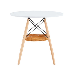 English Elm 31.5-inch Round Dining Table Solid Legs Woven Basket Storage Compact Modern Minimalist White,Wood W1151P431133