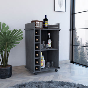 English Elm Bar Cart Bayamon elegant Black Wengue finish with 12 wine cubbies, open shelf & sturdy legs for entertaining Gray B092122864