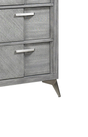 English Elm 5 Drawer Chest with Felt-Lined Top Drawer, Textured PU Finish, Smooth Side Guides, Ample Storage Appeal Gray 43.25 L x 21 W x 50 H B2699P236783