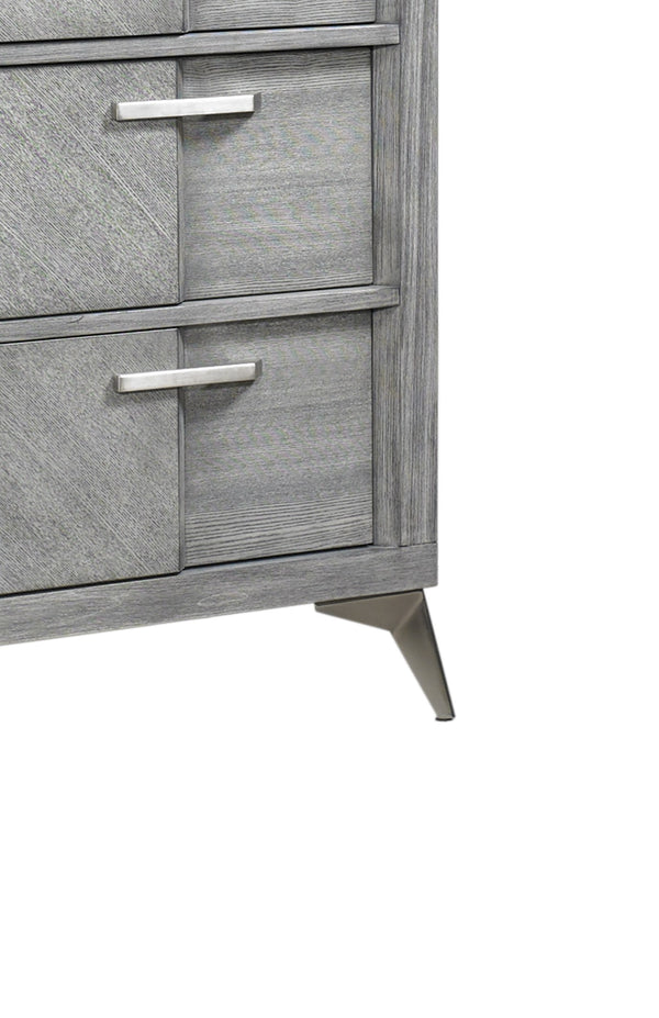 English Elm 5 Drawer Chest with Felt-Lined Top Drawer, Textured PU Finish, Smooth Side Guides, Ample Storage Appeal Gray 43.25 L x 21 W x 50 H B2699P236783