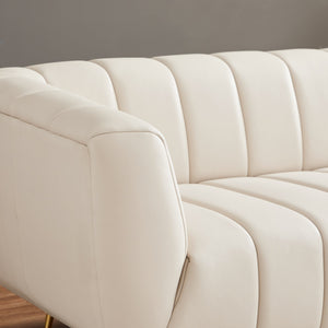 English Elm Ashcroft Furniture - LaMattina Mid-Century Modern Genuine Italian Leather Channel Tufted Sofa with Solid Wood Frame and High-Density Foam Comfort Light beige,White B183P231986