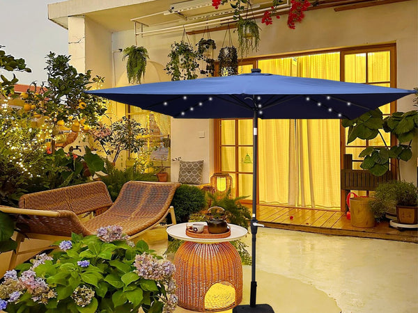 English Elm Square Solar Led Patio Umbrella with Wind Vent Crank Lift and Cross Base for Outdoor Shade Navy Blue W656P242115