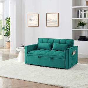 English Elm 54.33 Versatile foldable velvet sofa bed with tufted back, adjustable 3-position recline and durable wood frame Antique Green W2353P252434