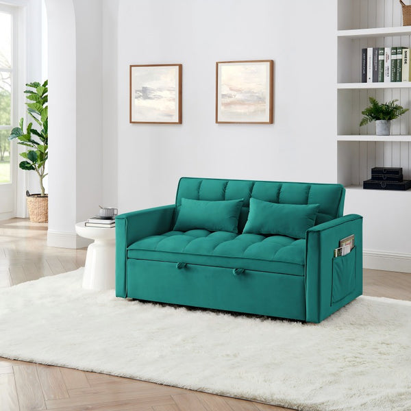 English Elm 54.33 Versatile foldable velvet sofa bed with tufted back, adjustable 3-position recline and durable wood frame Antique Green W2353P252434
