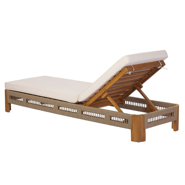 English Elm Acacia Wood Outdoor Chaise Lounge with Rope Accents and Adjustable Reclining Backrest N767P363998C_N767P369236T