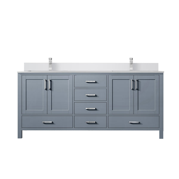 English Elm Dark Grey Double Bath Vanity 60" W x 22" D with White Quartz Top, Soft-Close Storage & Chrome Faucet Set B2731P259078