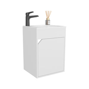 English Elm Bathroom Compact Vanity with Sink and Single Door Cabinet, Engineered Wood, Modern Minimalist Design White 25.98 L x 18.9 W x 11.02 H B097P350308