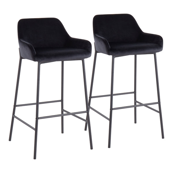 English Elm Daniella Industrial Bar Stools Set Of 2 - Plush Black Velvet & Sturdy Metal Frame For Modern Spaces B202S00538