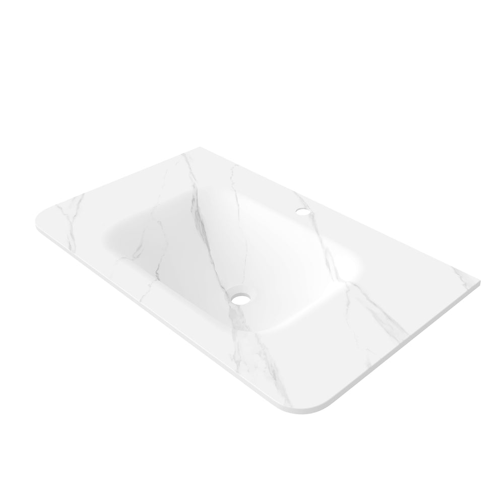 English Elm NOOR 36" Carrara White Sintered Stone Integrated Basin, Hot-Bent Curved Corner Design, Overflow Ready, Basin Only W2615P369886