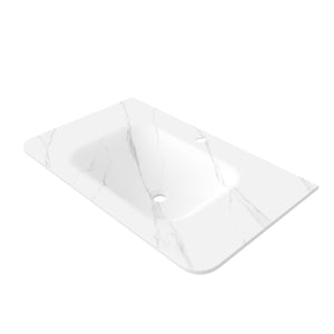 English Elm NOOR 36" Carrara White Sintered Stone Integrated Basin, Hot-Bent Curved Corner Design, Overflow Ready, Basin Only W2615P369886