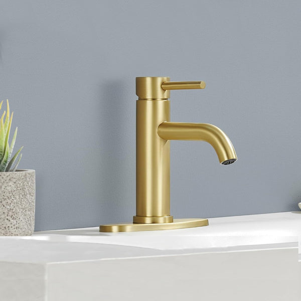 English Elm Single Handle Bathroom Faucet - Elegant Brushed Gold Lavatory Faucet With Durable Stainless Steel Design T3177P388141-GIGA