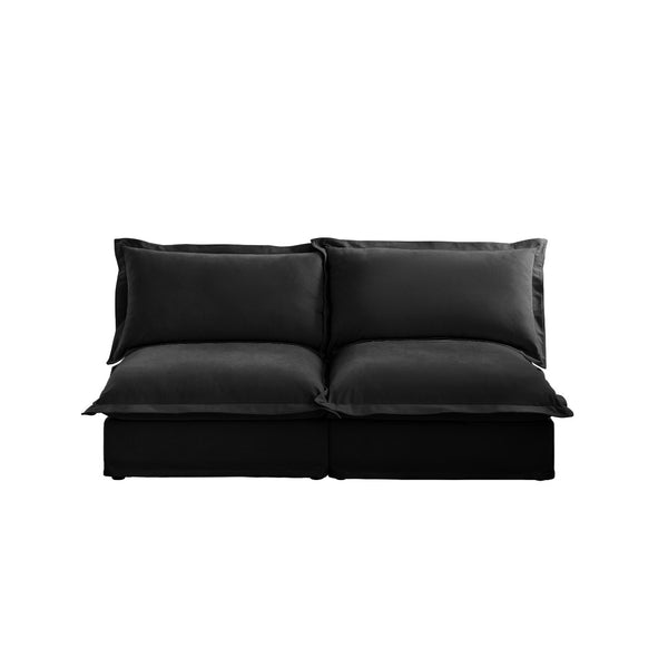 English Elm Streamlined Velvet Modular L-shape Sectional Sofa with Cloud Foam and French Piping Black W3041S00117