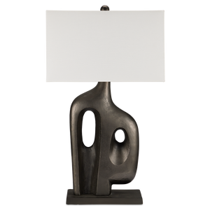 Avant-Garde Table Lamp - Mid-Century Modern Design with Graphite Finish & Bone Linen Shade, 33.5" High