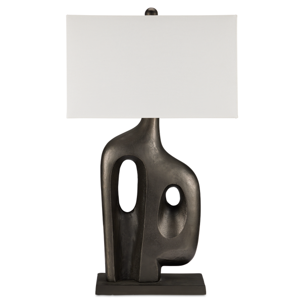 Avant-Garde Table Lamp - Mid-Century Modern Design with Graphite Finish & Bone Linen Shade, 33.5" High