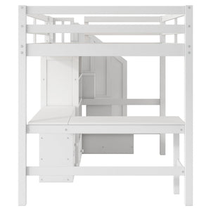 English Elm Full Full Size Loft Bed with L-Shaped Desk, Drawers, Cabinet and Staircase Storage for Space-Saving Rooms White GX000469AAK