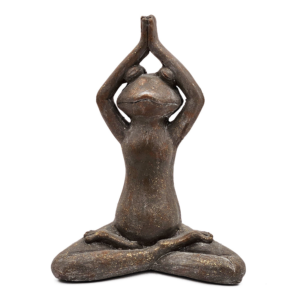 English Elm 11.5x6.5x15" Brown Magnesium Yoga Frog Figurine Namaste Pose Decorative Statue with Gold Accents, Calming Home Accent Piece W2078P335755
