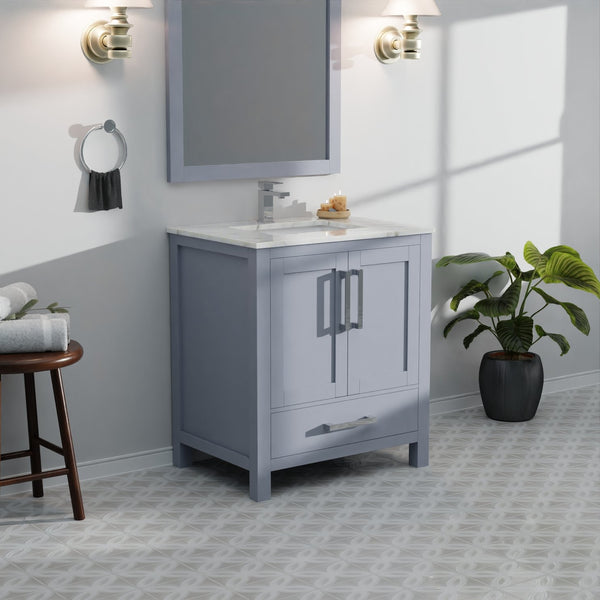 English Elm Dark Grey 30" Bath Vanity with Carrara Marble Top, Soft-Close Drawer, Chrome Faucet, Storage Slate B2731P258999