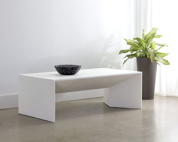 Sunpan Nomad Coffee Table - Elegant Concrete Design with Unique Textures for Indoor and Covered Outdoor Use White
