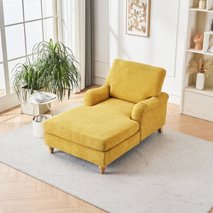 English Elm Modern Mid-Century Oversized Chaise Lounger Sofa Bed with Solid Wood Legs, Deep Seat Comfort Sleeper Yellow W2363S00069