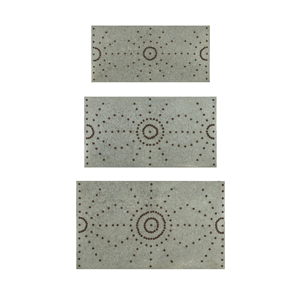 English Elm Set Gilbert Nesting Tables Metal Plant Stands - Galvanized Tops Iron Bases, Space-Saving Trio for Home Decor W2078P323699