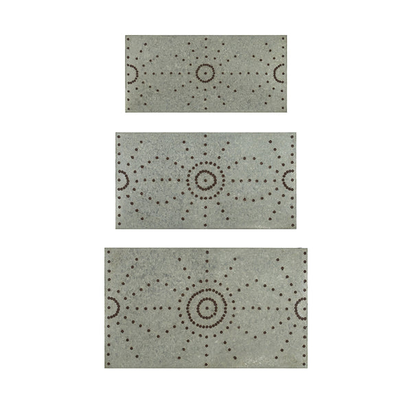 English Elm Set Gilbert Nesting Tables Metal Plant Stands - Galvanized Tops Iron Bases, Space-Saving Trio for Home Decor W2078P323699