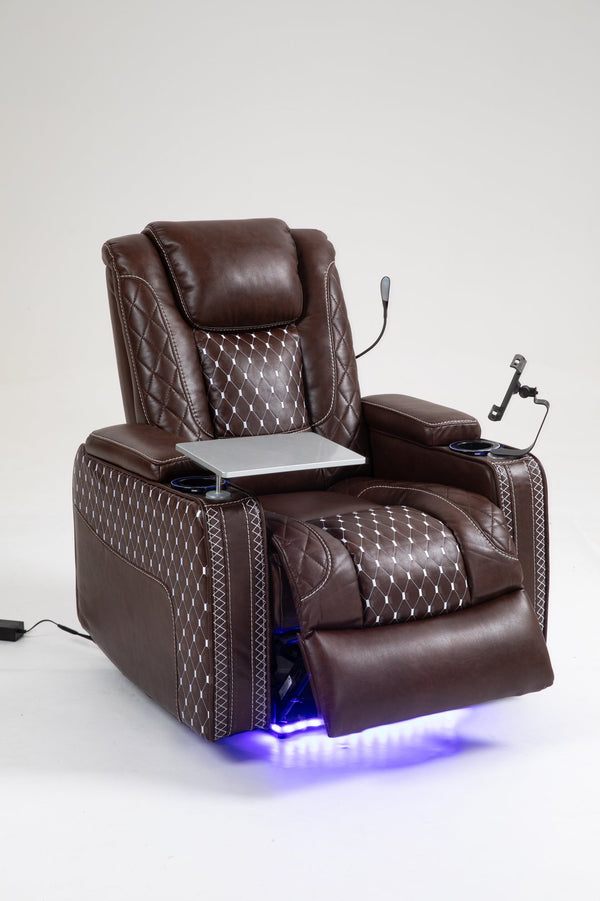 English Elm Power Zero Gravity Recliner with USB Cup Holders, LED Reading Light, Leather match, Infinite Recline Brown W547P164339