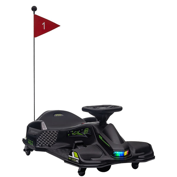 English Elm Aosom Kids Battery Powered Drift Kart with Led Lights Music and Slow Start Feature Black W2225P217183