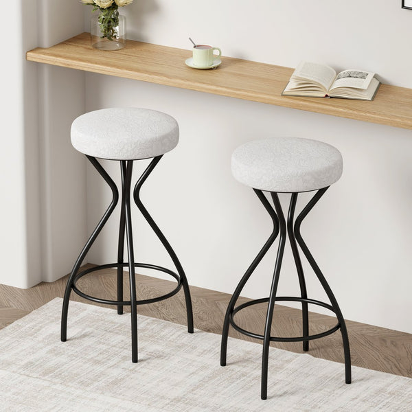 English Elm 29'' Floral Print Counter Height Bar Stool Set of 2 — Backless Upholstered Round Seats, Black Frame, Modern Comfort W1757P294425