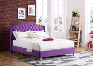 English Elm Elegant Velvet Purple Upholstered Bed with Padded Headboard, 50"H x 66"W x 86"D, Durable Transitional Style B078108102
