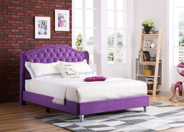 English Elm Elegant Velvet Purple Upholstered Bed with Padded Headboard, 50"H x 66"W x 86"D, Durable Transitional Style B078108102