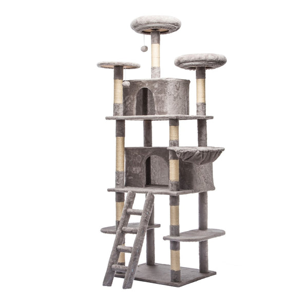 English Elm Large 7 Tier Plush Cat Tree with Dual Condos Hammock Sisal Posts for Multi Cat Homes Gray W1578P447623