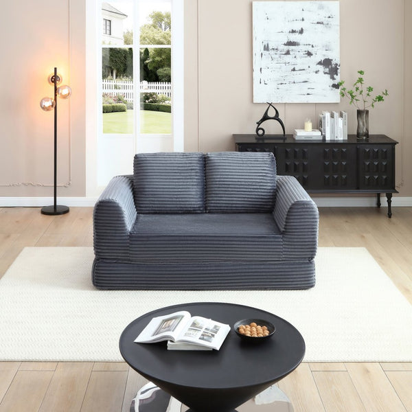 English Elm 2-in-1 Corduroy Futon Sofa Sleeper Modular Floor Couch for Studio and Guest Living Spaces Grey W1117S00377