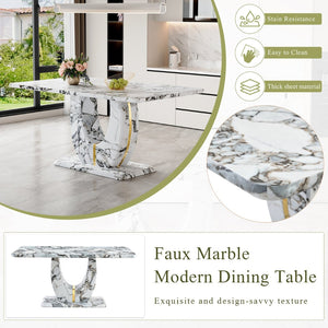 English Elm Modern Mdf Dining Table Seats Six with U-shaped Legs for Minimalist Interiors White W1151S04160