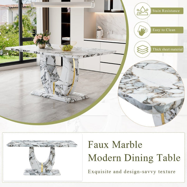 English Elm Modern Mdf Dining Table Seats Six with U-shaped Legs for Minimalist Interiors White W1151S04160