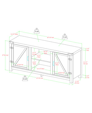 English Elm Walker Edison - Farmhouse Rustic Barn Door TV Stand with Metal Accents, Gray Wash, Storage for TVs up to 65" B185P169337