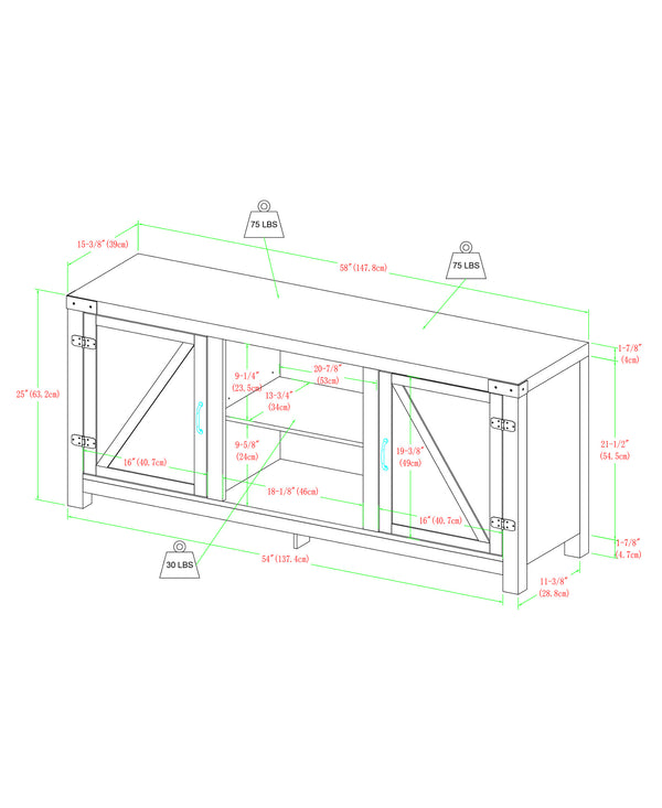 English Elm Walker Edison - Farmhouse Rustic Barn Door TV Stand with Metal Accents, Gray Wash, Storage for TVs up to 65" B185P169337