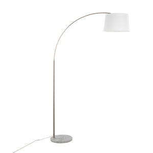 English Elm March Floor Lamp: Elegant Arc Design With White Linen Shade & Marble Base For Modern Interiors B202S01376