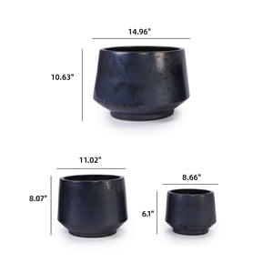 English Elm 3 Pieces Ceramic Flowerpot Set - Handcrafted Antique Gray Planters For Gardens, Patios & Windowsills W3273P321502