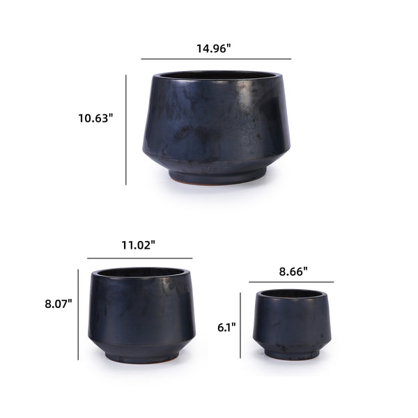 English Elm 3 Pieces Ceramic Flowerpot Set - Handcrafted Antique Gray Planters For Gardens, Patios & Windowsills W3273P321502