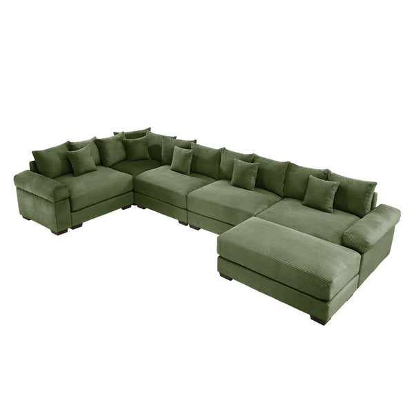 English Elm Oversized Modular Sectional Couch With Ottoman - Premium Corduroy, Ergonomic Comfort For Living Spaces W714S01343-GIGA